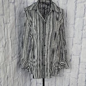 Essentials by‎ Milano Dotted/Geometric Button-Down Blouse Large